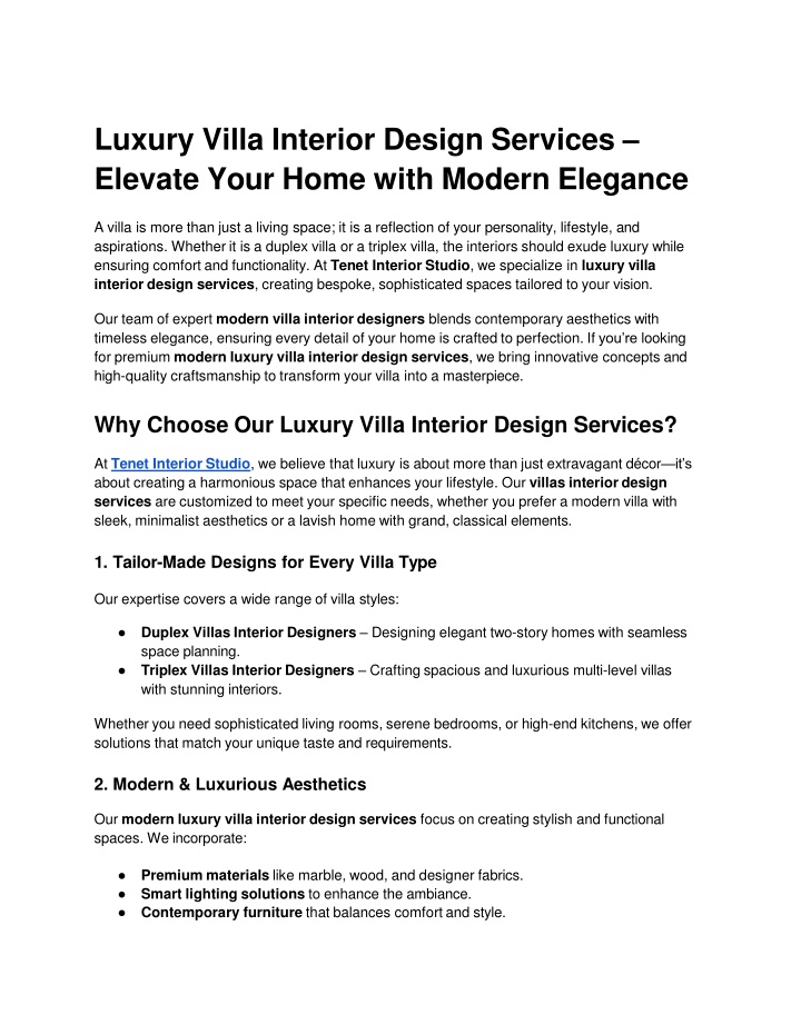luxury villa interior design services elevate