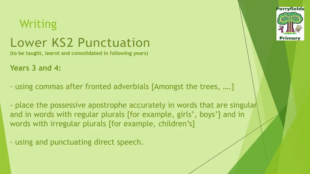writing lower ks2 punctuation to be taught learnt