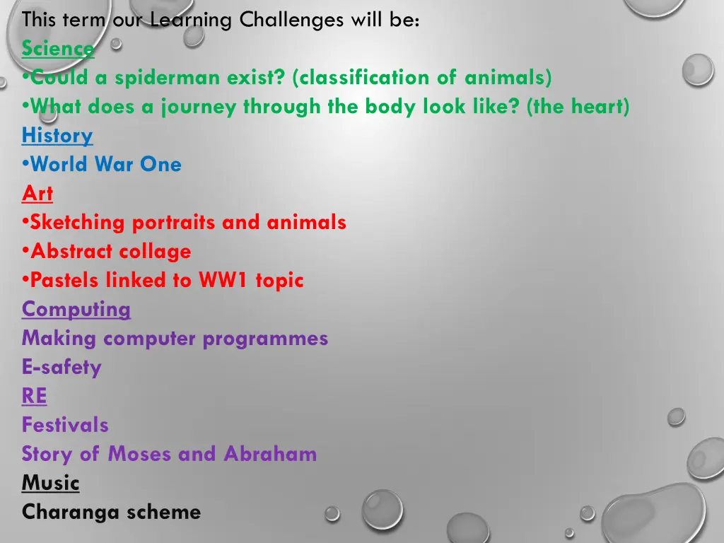 this term our learning challenges will be science