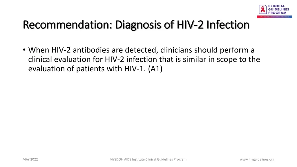 recommendation diagnosis of hiv recommendation