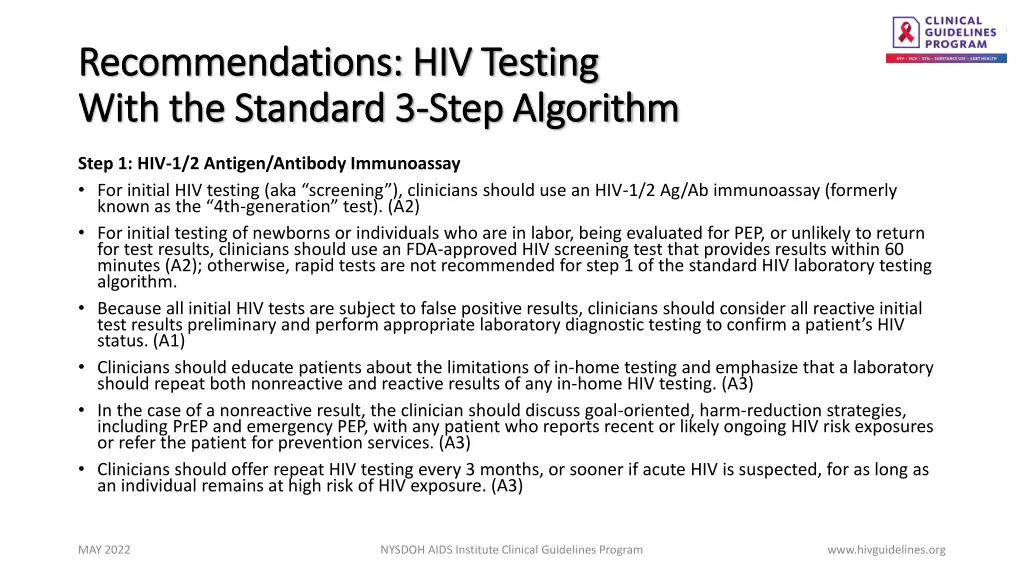 recommendations hiv testing recommendations