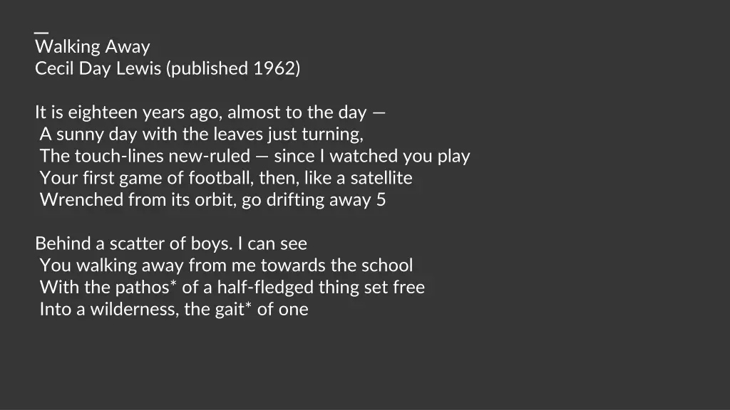 walking away cecil day lewis published 1962