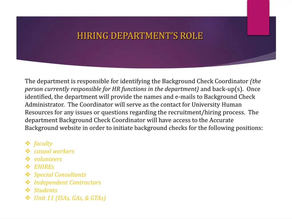 hiring department s role
