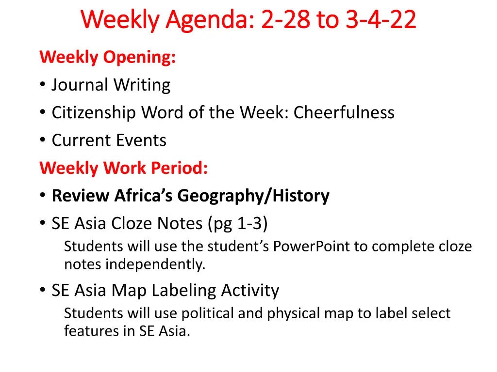weekly agenda 2 weekly agenda 2 28 to 3