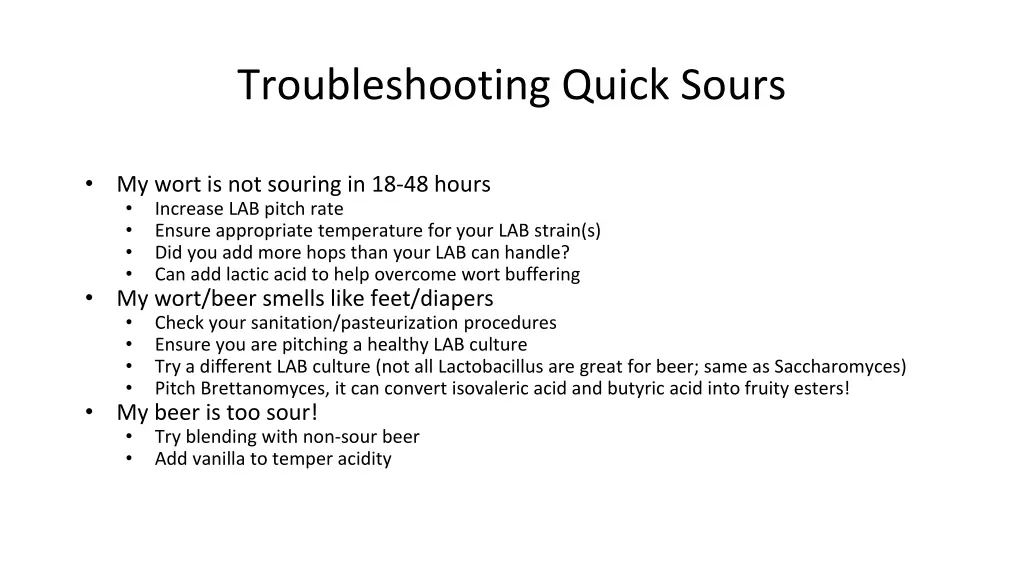 troubleshooting quick sours