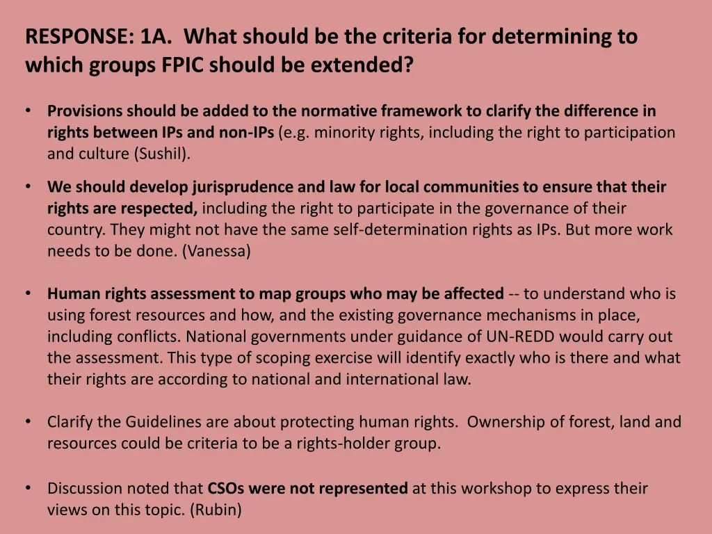 response 1a what should be the criteria