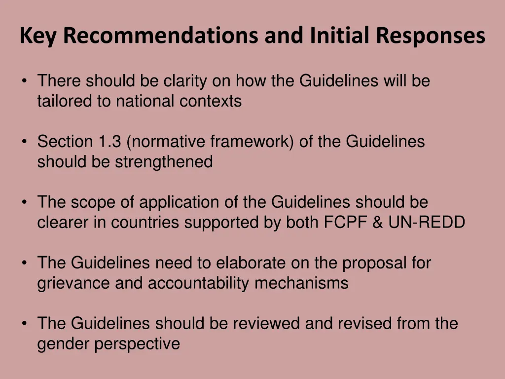 key recommendations and initial responses