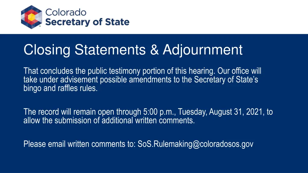 closing statements adjournment