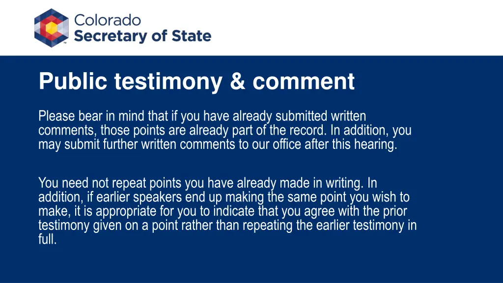 public testimony comment 1