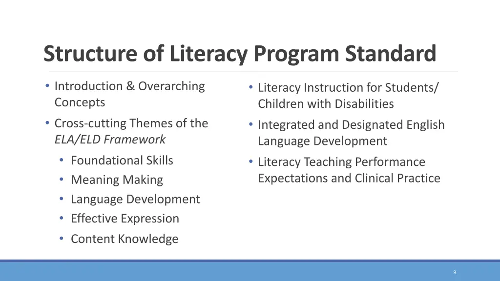 structure of literacy program standard