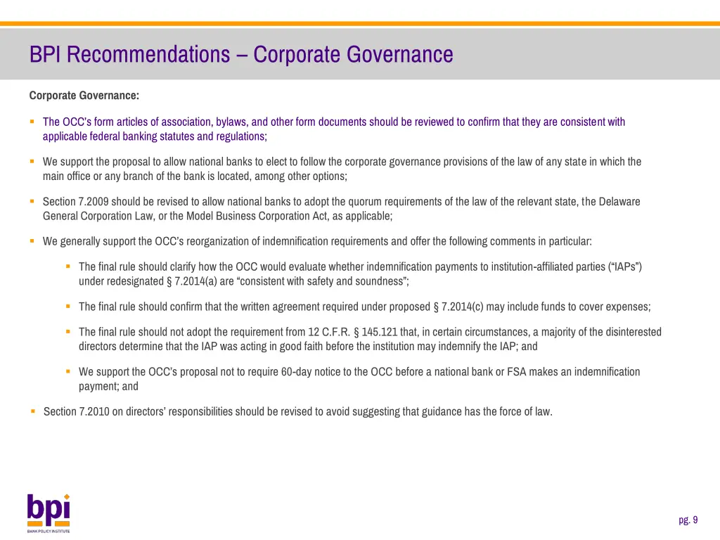 bpi recommendations corporate governance