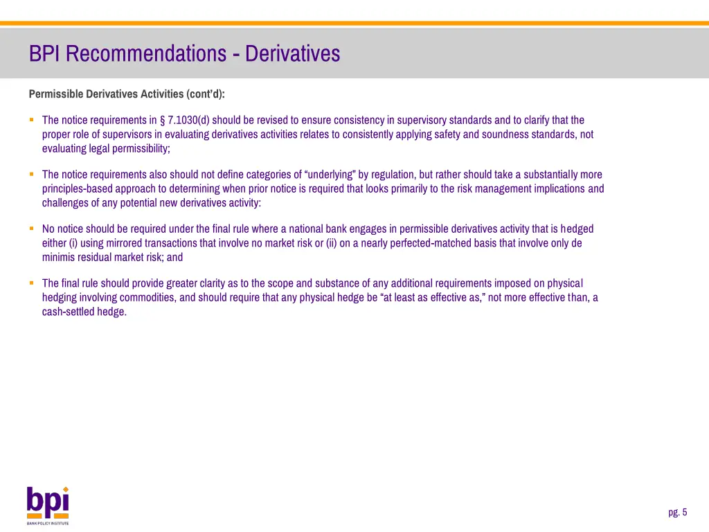 bpi recommendations derivatives 1