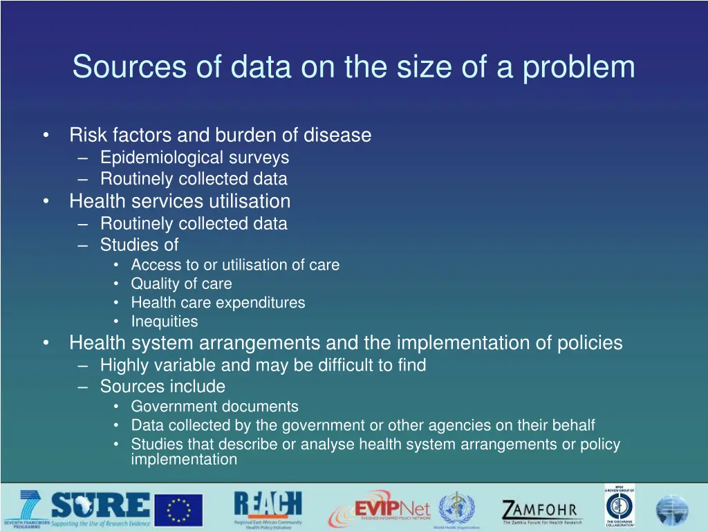 sources of data on the size of a problem
