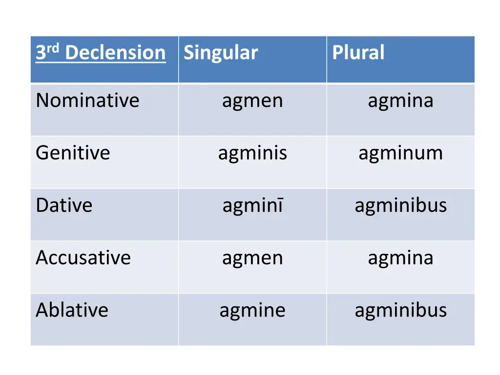 3 rd declension singular