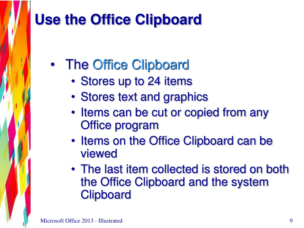 use the office clipboard