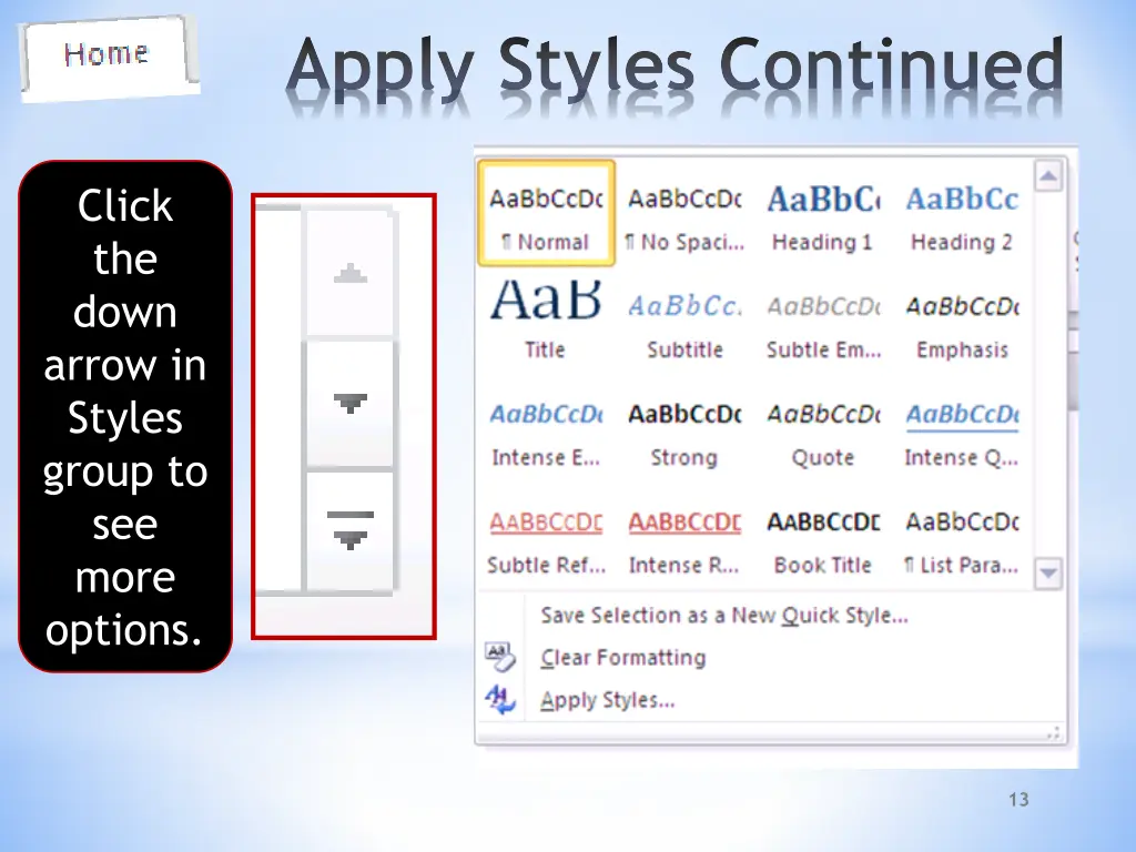apply styles continued