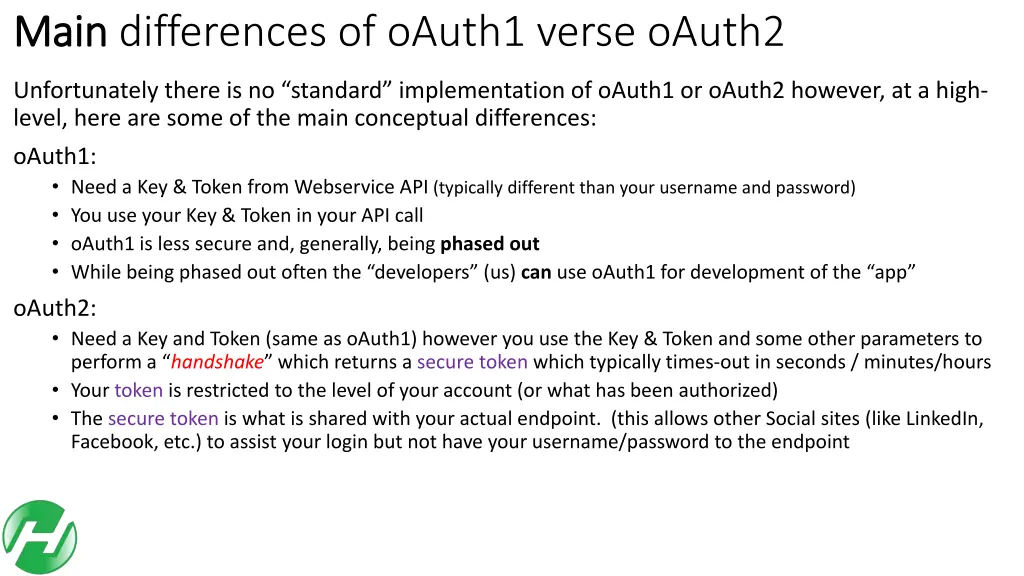 main main differences of oauth1 verse oauth2