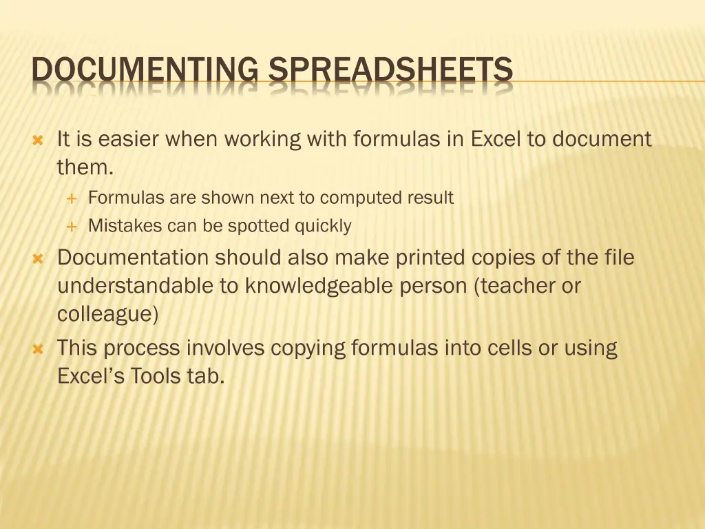 documenting spreadsheets