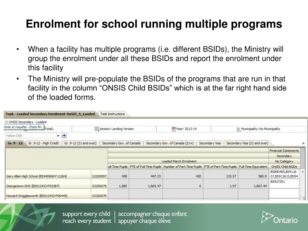 enrolment for school running multiple programs