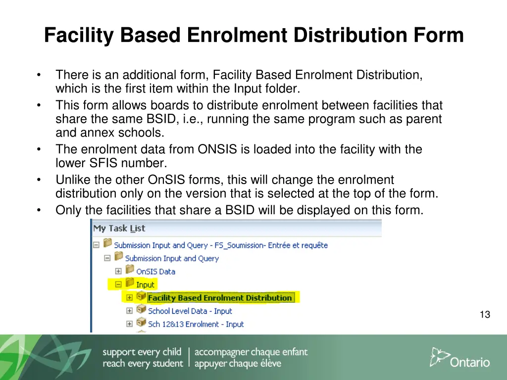 facility based enrolment distribution form