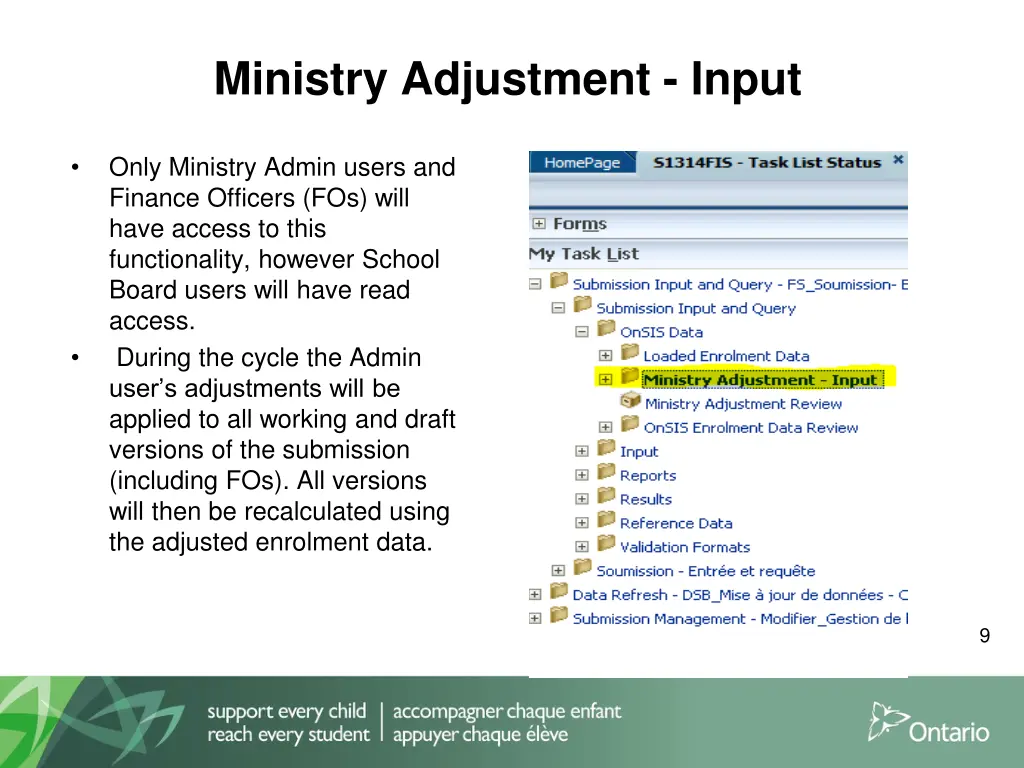 ministry adjustment input