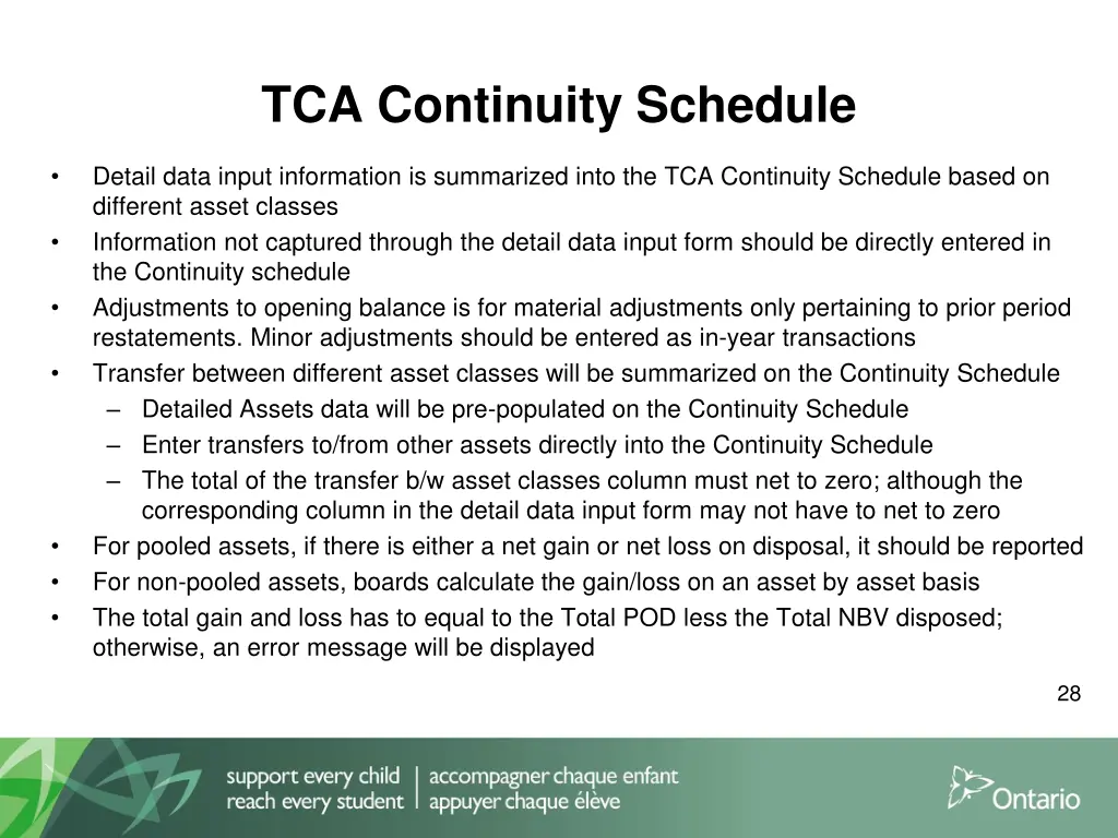 tca continuity schedule