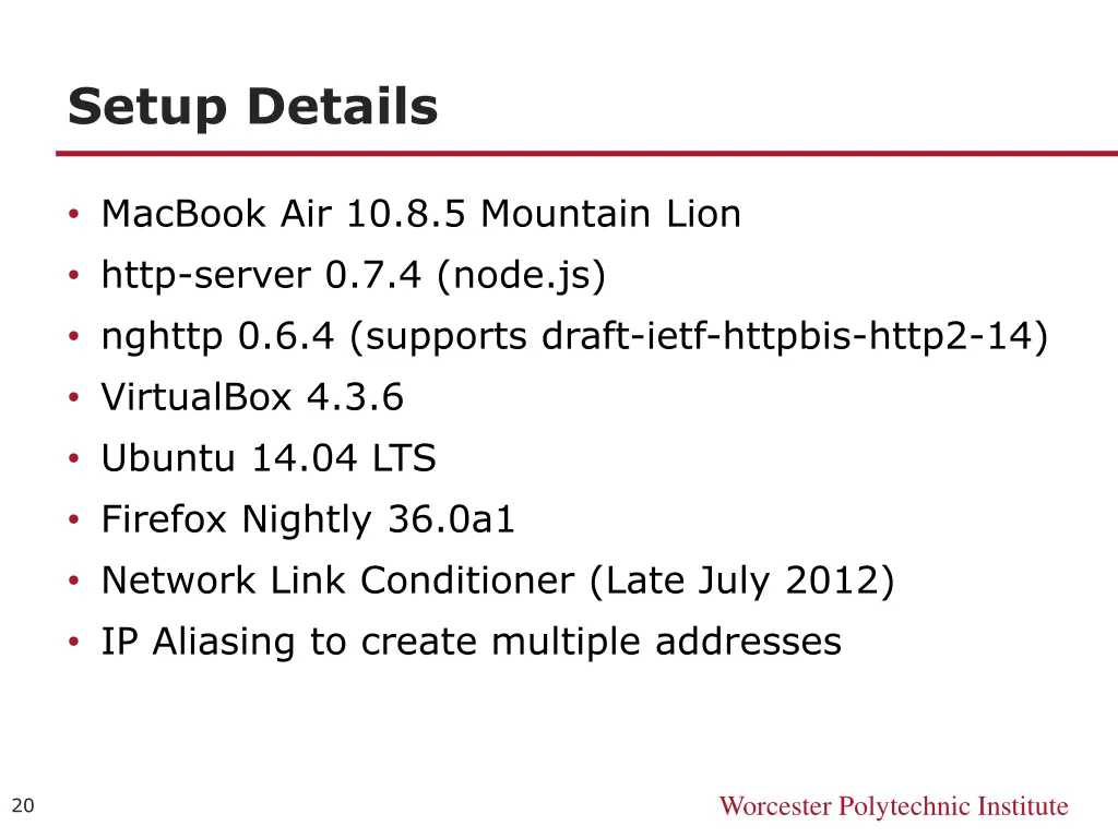 setup details