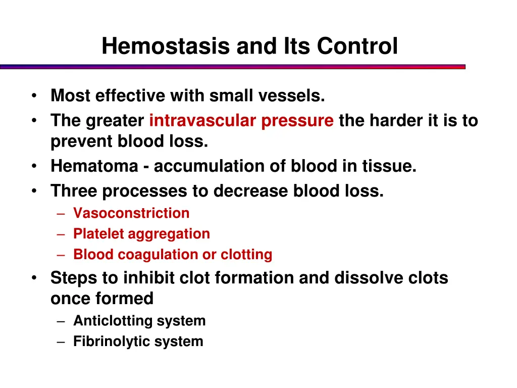 hemostasis and its control
