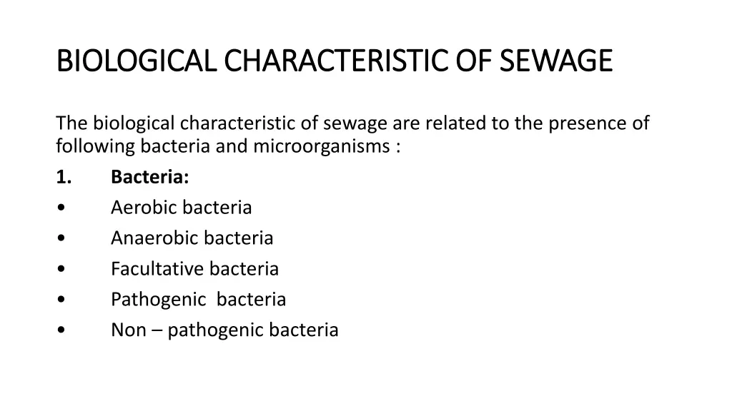 biological characteristic of sewage biological