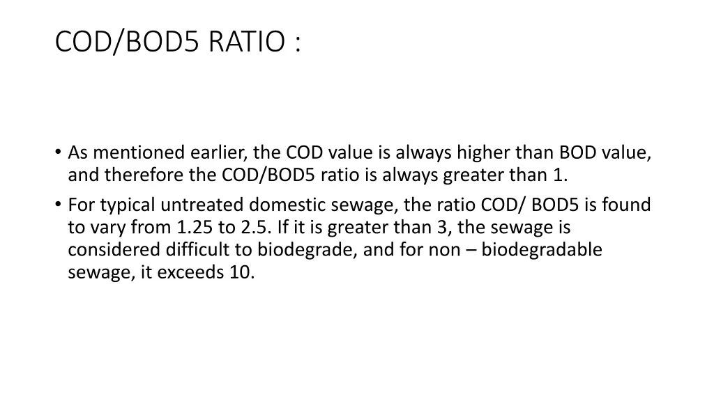 cod bod5 ratio
