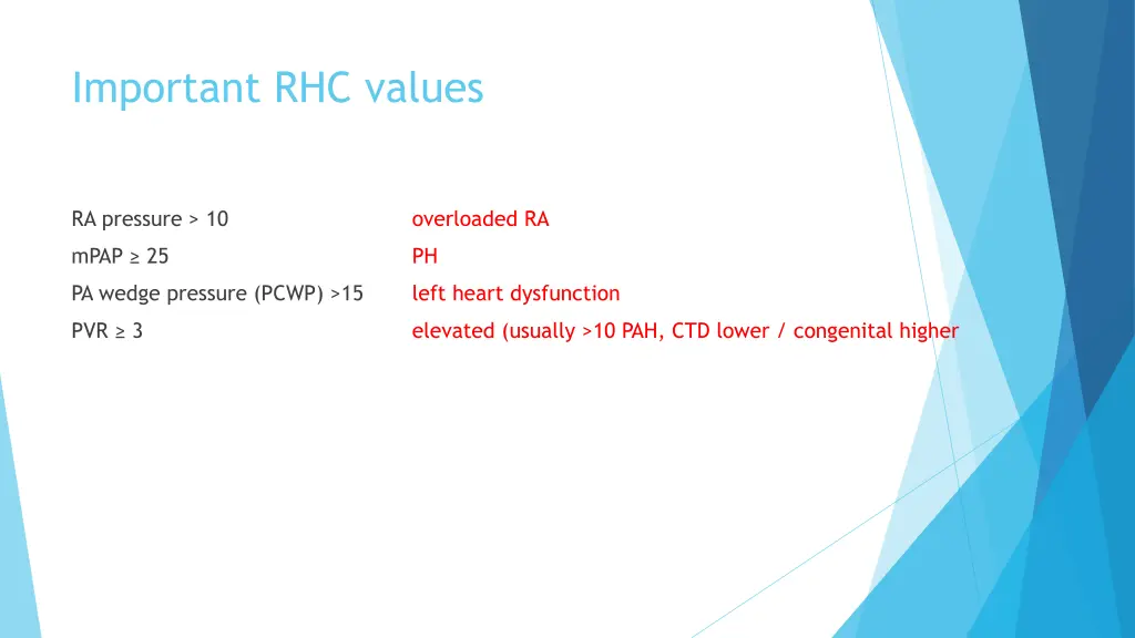 important rhc values