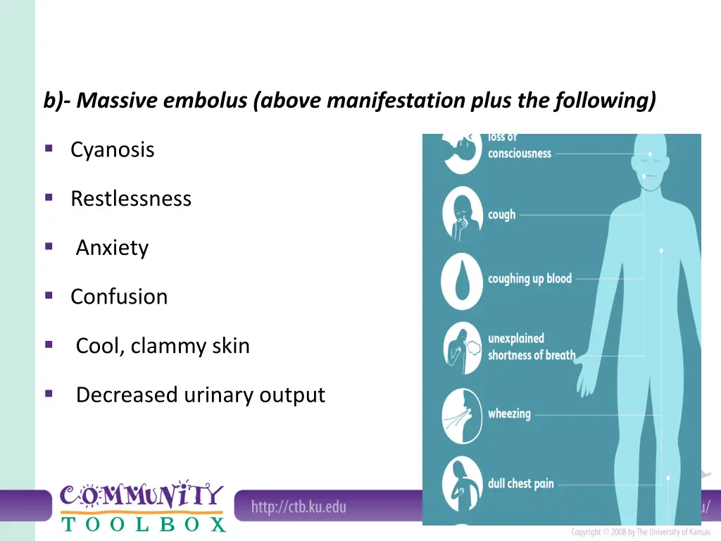 b massive embolus above manifestation plus