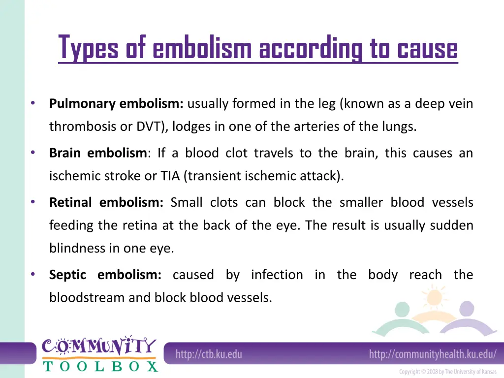 types of embolism according to cause
