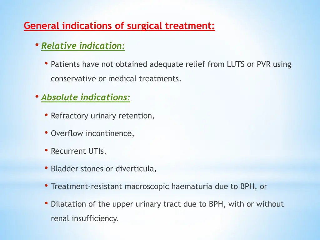 general indications of surgical treatment