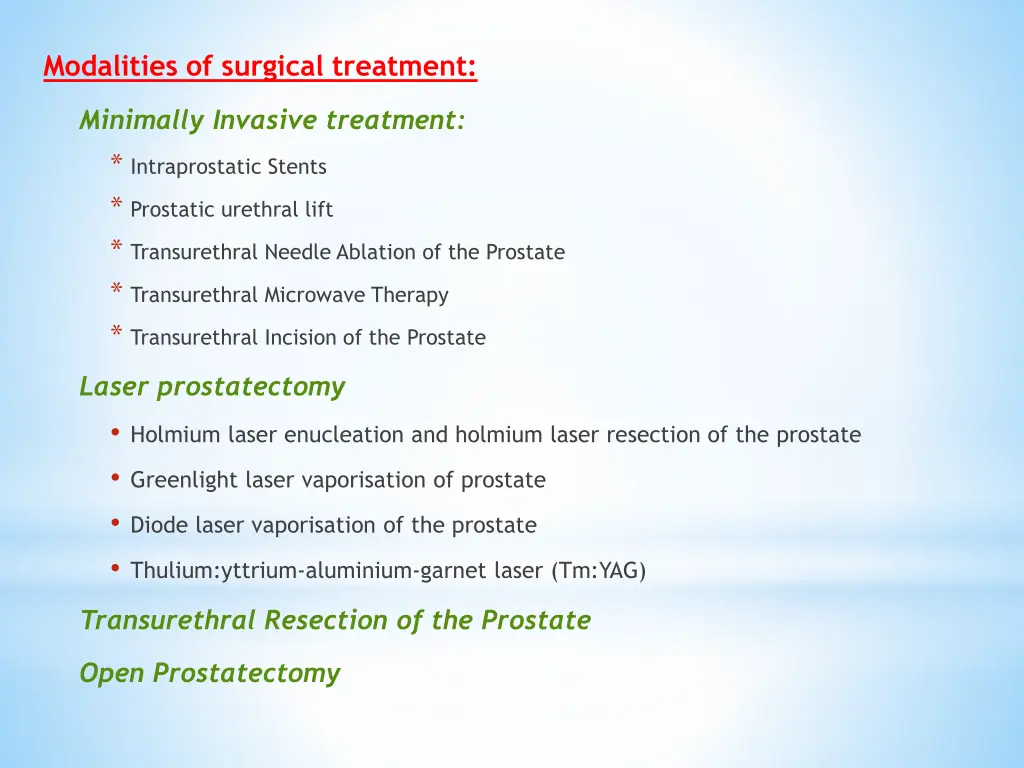 modalities of surgical treatment