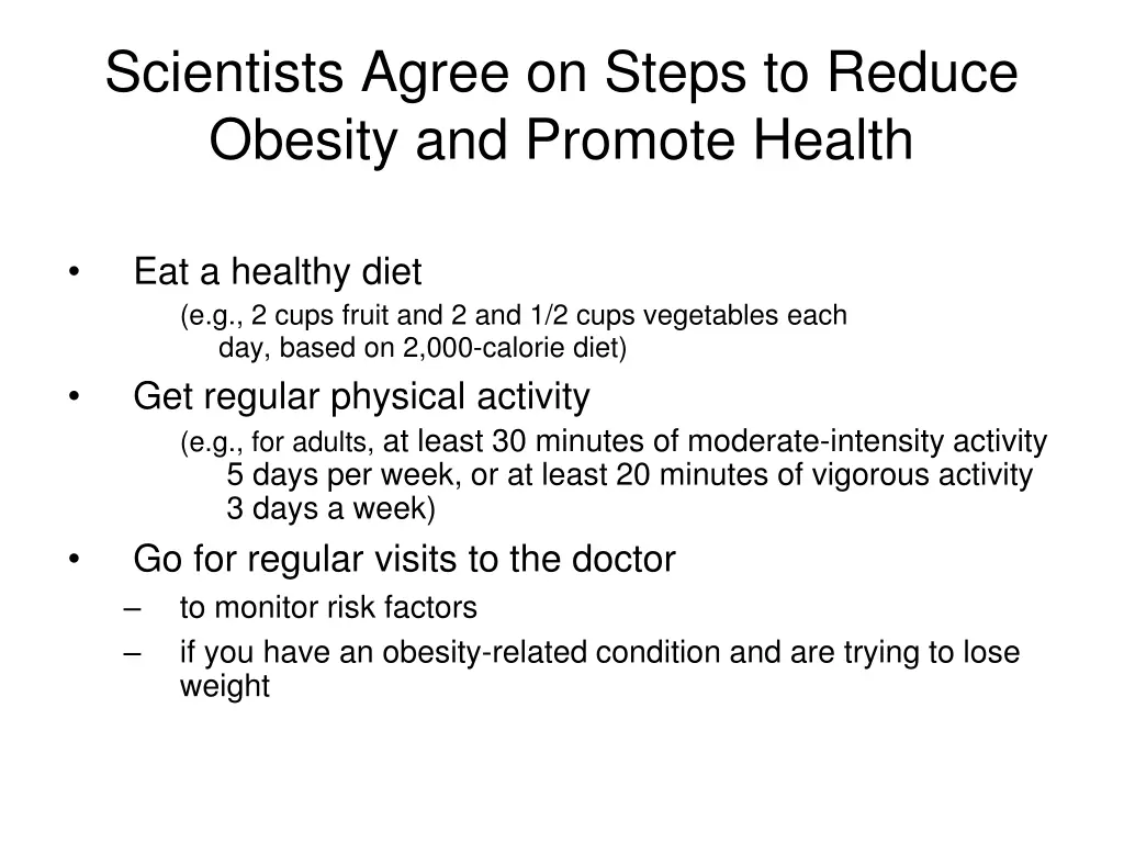 scientists agree on steps to reduce obesity