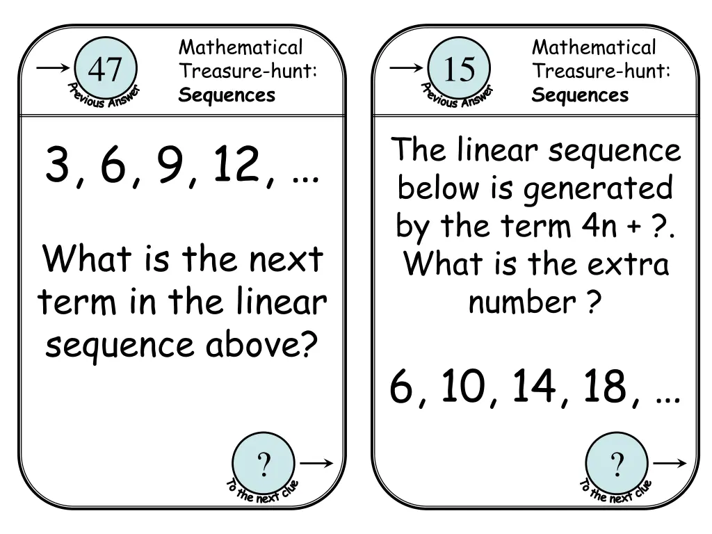 mathematical treasure hunt sequences 1