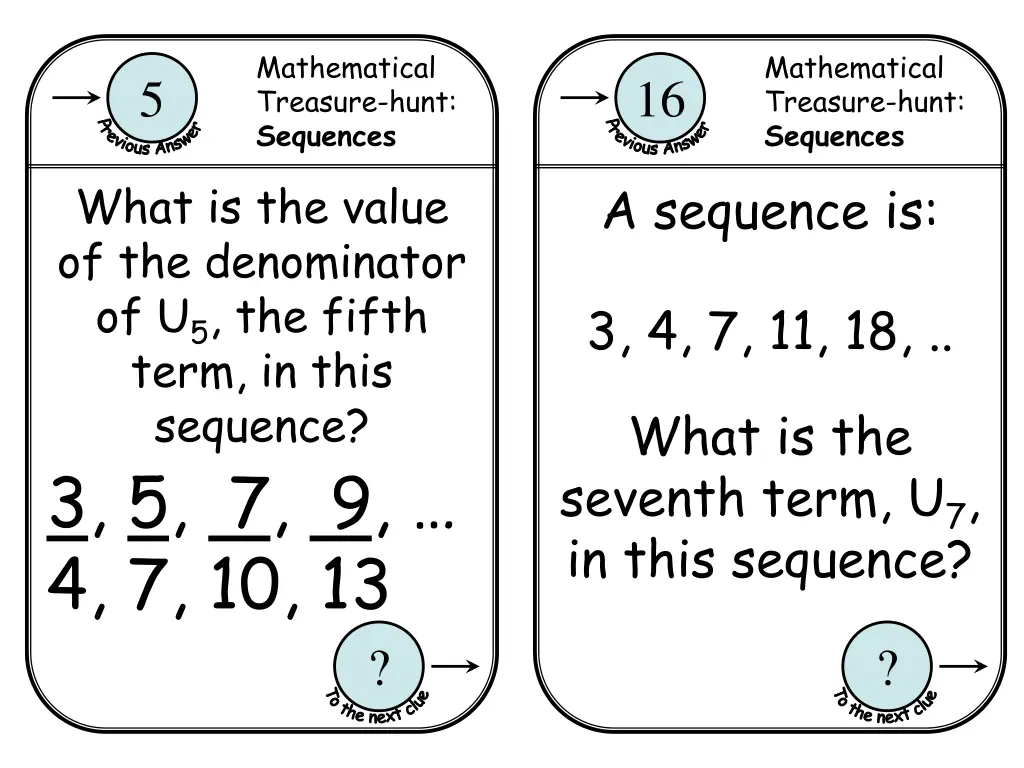mathematical treasure hunt sequences 8