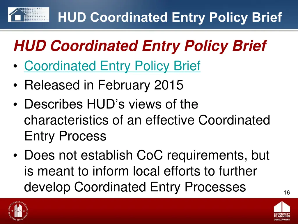 hud coordinated entry policy brief