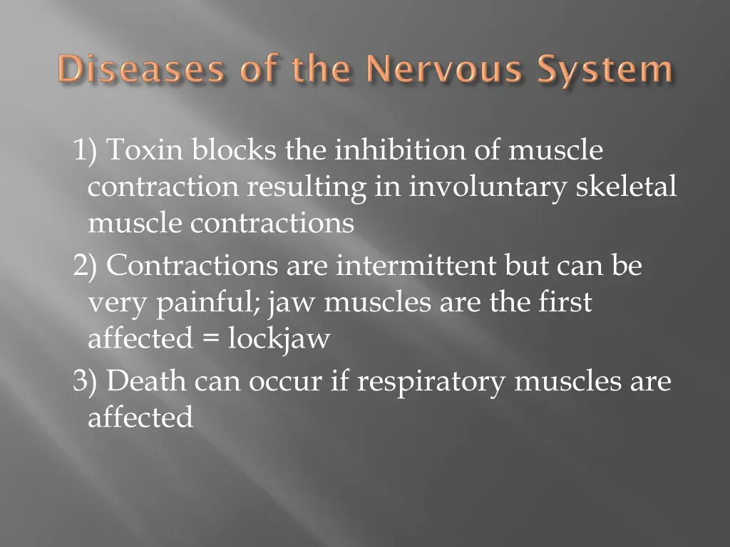 1 toxin blocks the inhibition of muscle