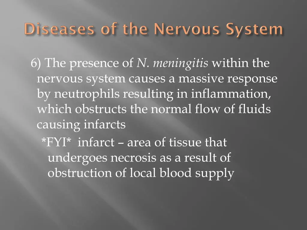 6 the presence of n meningitis within the nervous