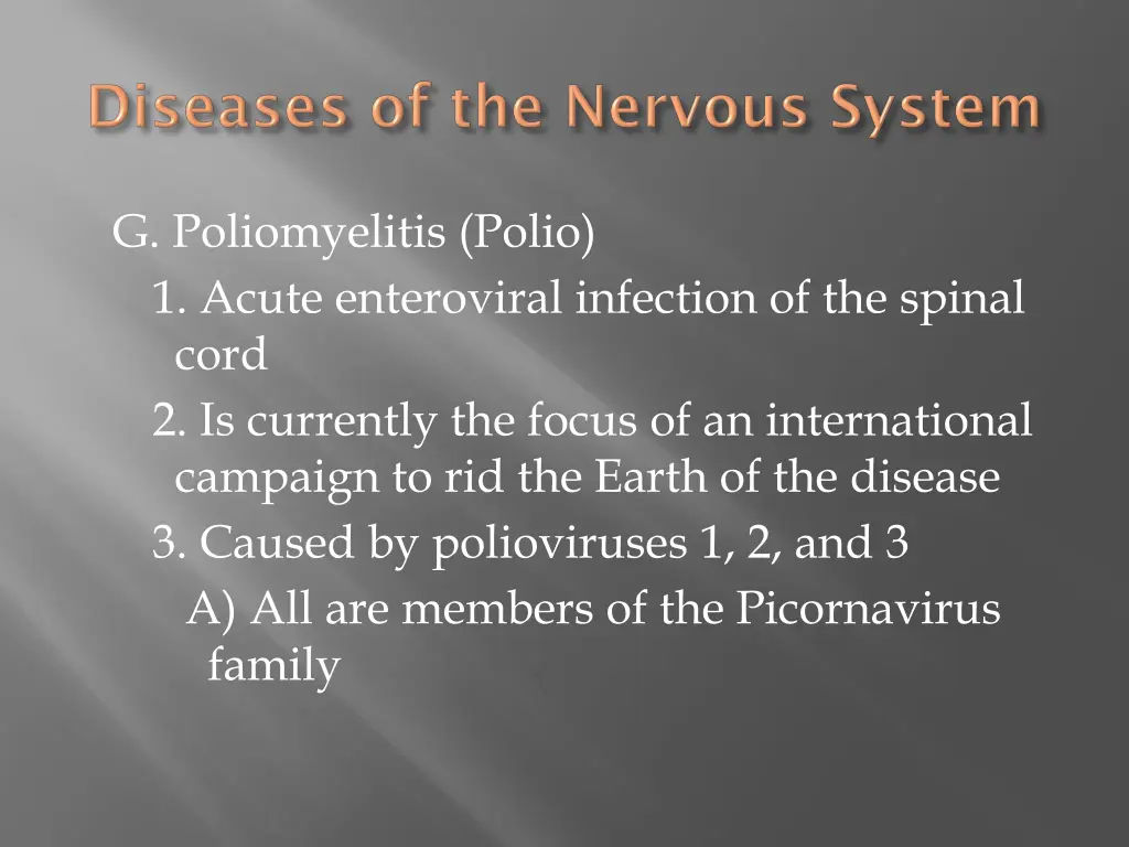 g poliomyelitis polio 1 acute enteroviral