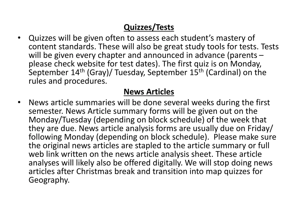 quizzes tests