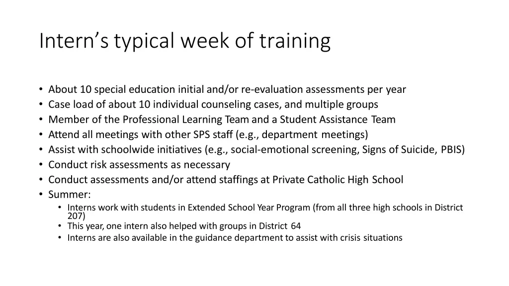 intern s typical week of training