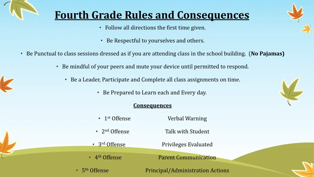 fourth grade rules and consequences follow