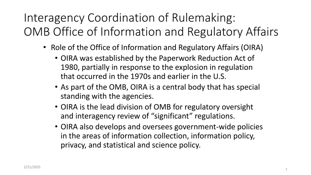 interagency coordination of rulemaking omb office