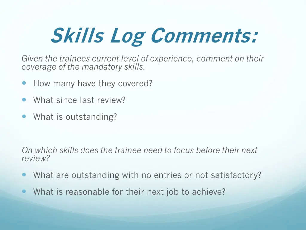 skills log comments