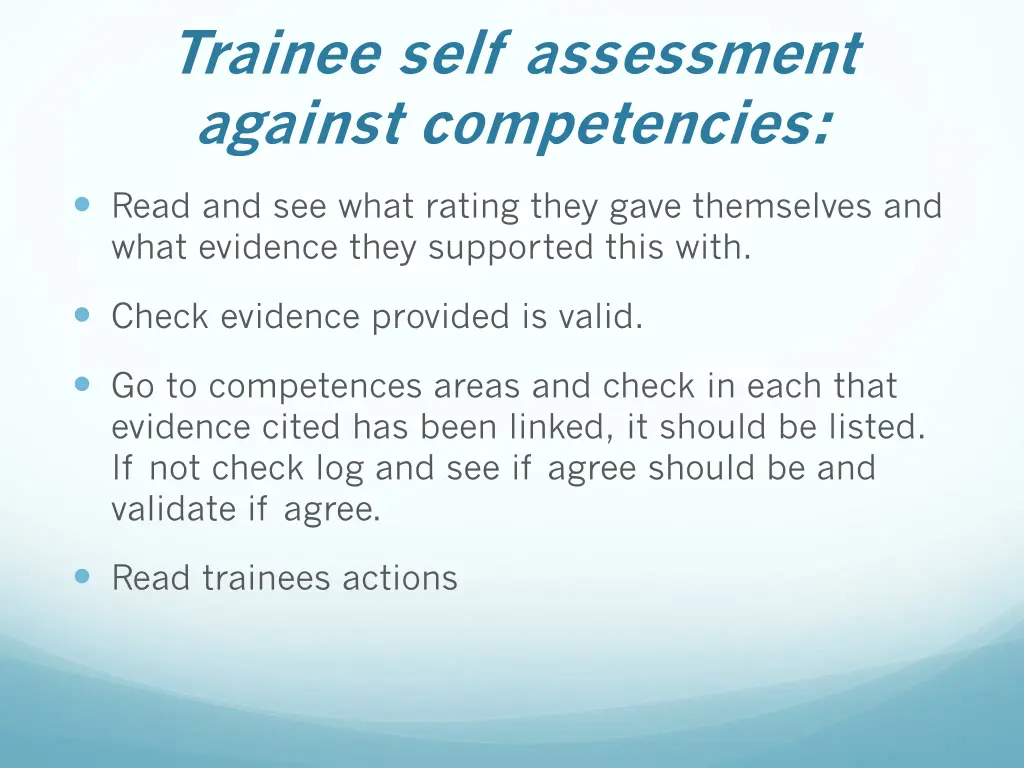 trainee self assessment against competencies