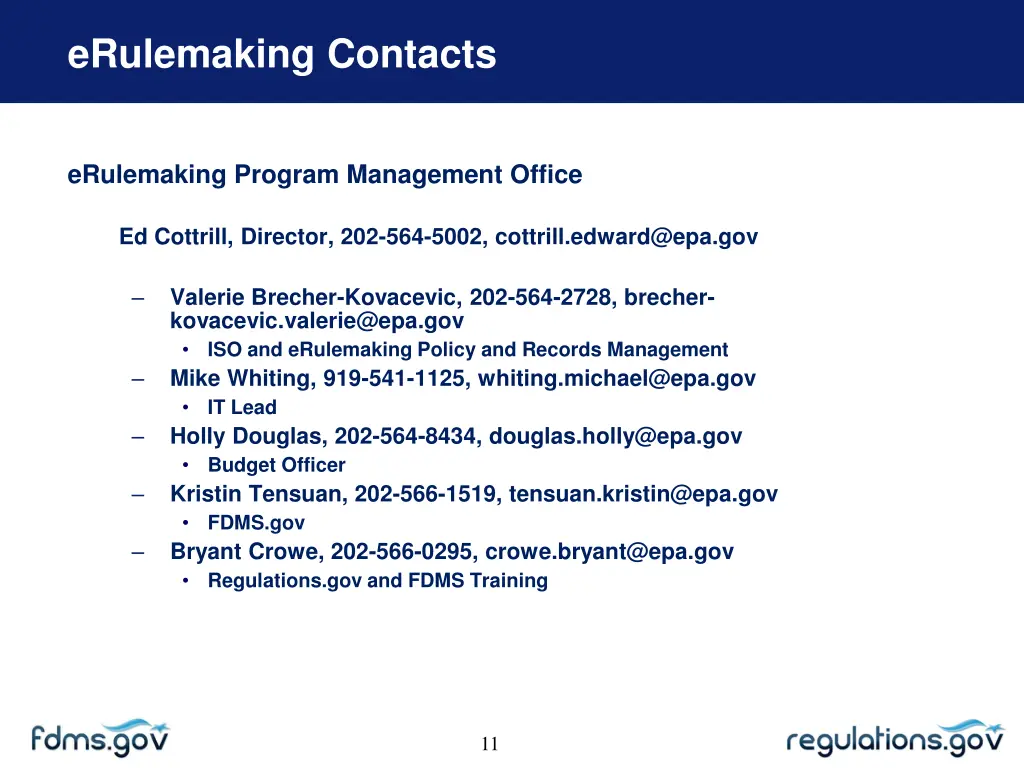erulemaking contacts