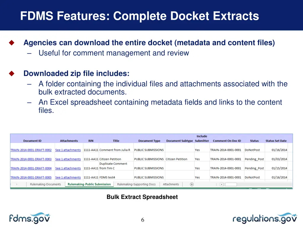 fdms features complete docket extracts
